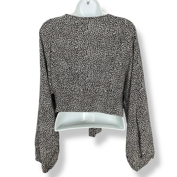 Princess Polly New Mood Top Tie Front Deep V Size 8 Animal Print Balloon Sleeve - Picture 4 of 13